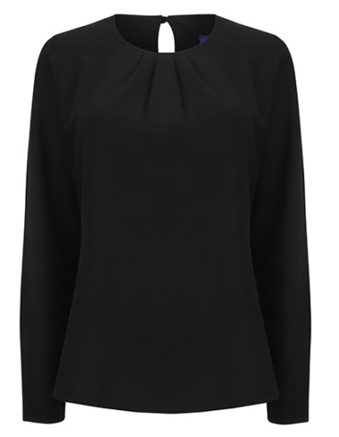 HEN-H598-Ladies Pleat Front Long Sleeved Blouse